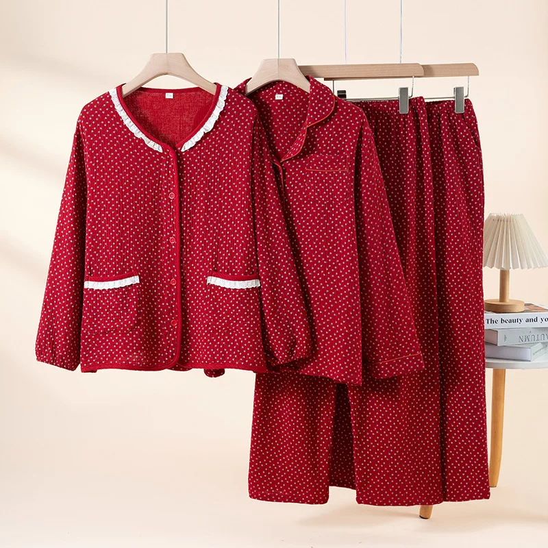 

2026 New Women's Spring and Autumn Pajama Set 100% Cotton Crepe Sweet and Cute Long Sleeve Hoodie Home Clothing Set