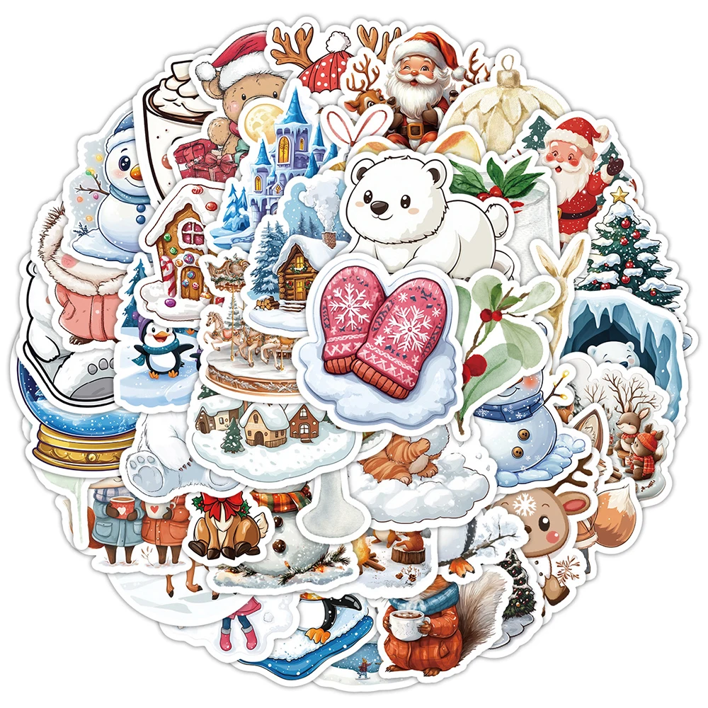 10/30/50PCS Christmas Stickers Cute Snowman Santa Claus Cartoon Decals DIY Scrapbook Luggage Helmet Notebook Wall Decals Gifts