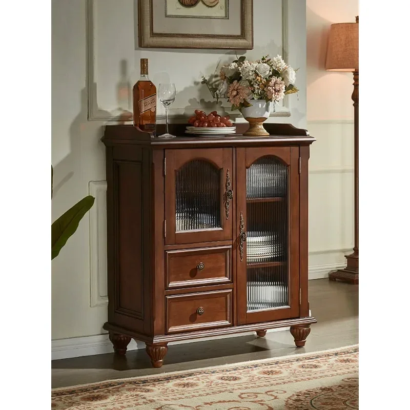 Solid wood tea cabinet retro ultra-thin storage cabinet dining side  living room wall storage small side