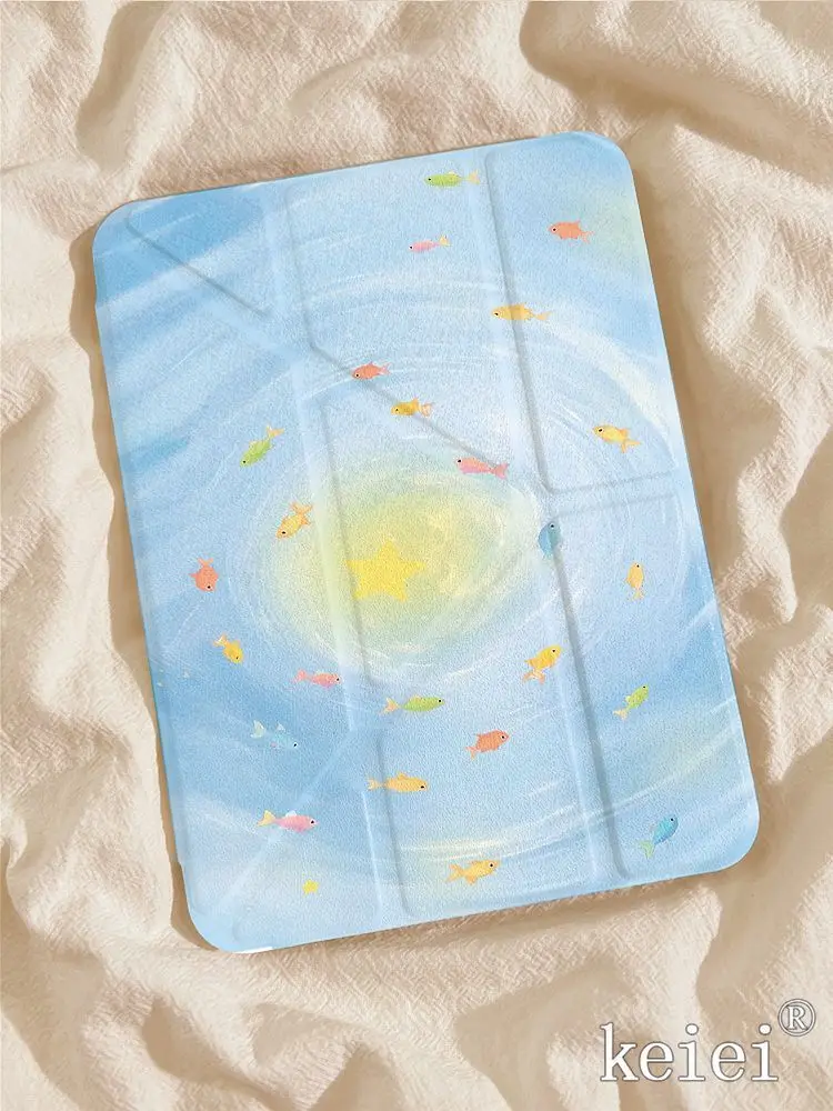 Blue Vortex Koi Fish iPad Case For iPad Pro 11 13in 2025 iPad Pro 12.9in Air7 10th 11th M4/5 MINI Anti-fall 3+Y Protected Cover