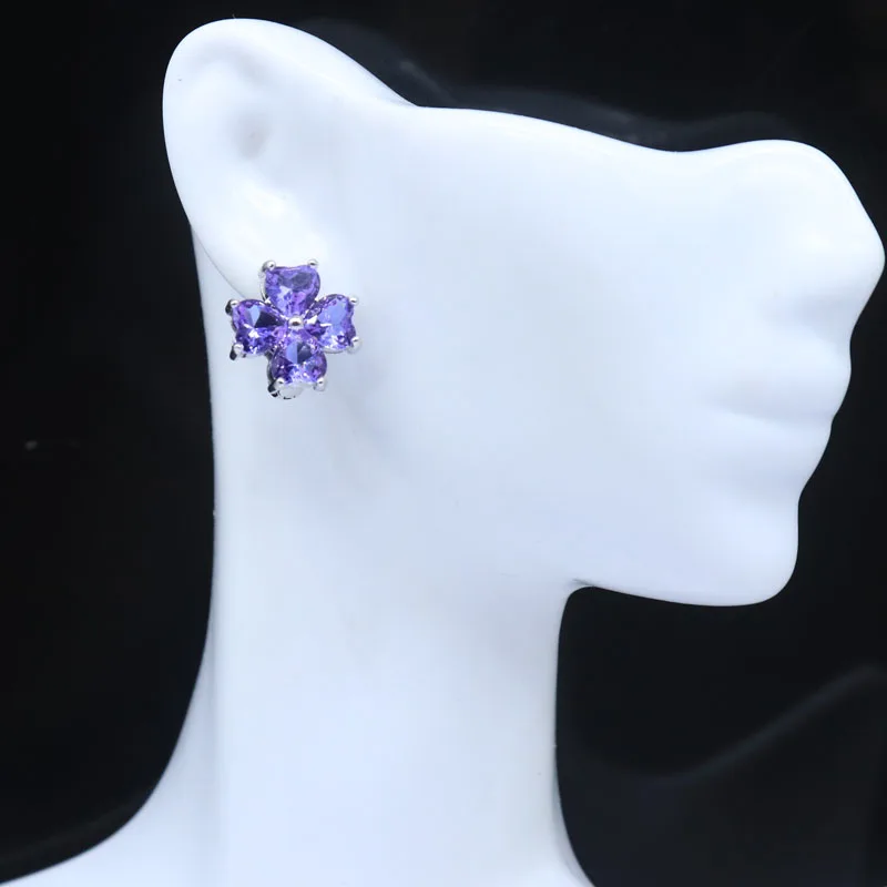 15x15mm Lovely Cute Pink Tourmaline Color Changing Zultanite Alexandrite Topaz London Blue Topaz White CZ Women Silver Earrings