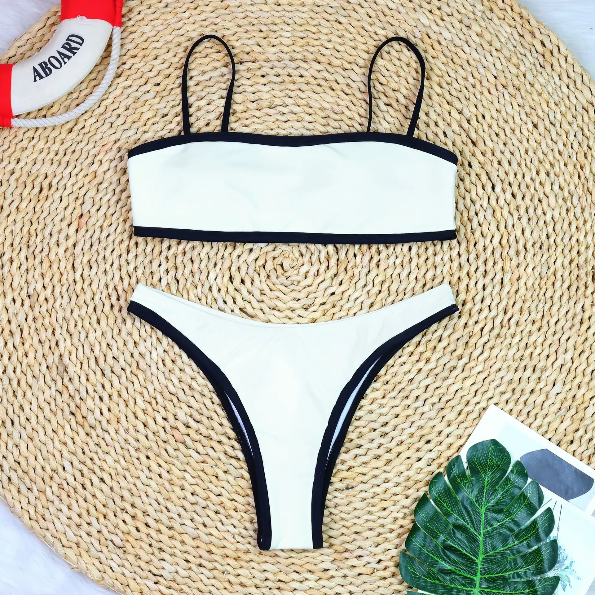 New Arrival Strapless Bikini Set for Women, High Waisted Sexy Push-up Color Block Triangle Bottom Bikini Swimsuit