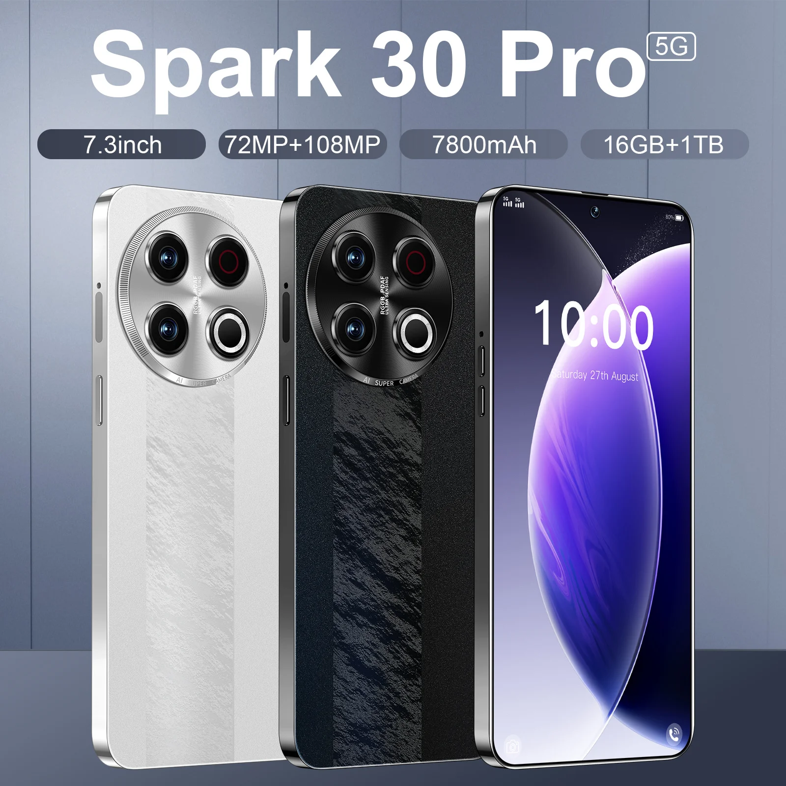 

Global Edition Spark 30 Pro 2025 New 7.3inch HD Original Smart Dual Card 7800mAh Battery Facial Recognition Function
