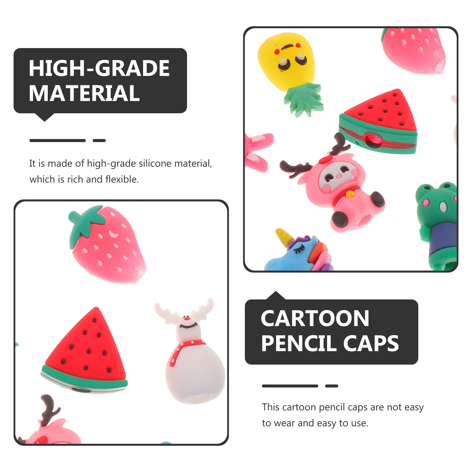 

30Pcs Kids Pencil Hats Soft Silicone Pencil Caps Decorative Extenders Protective Covers for School Stationery Organization