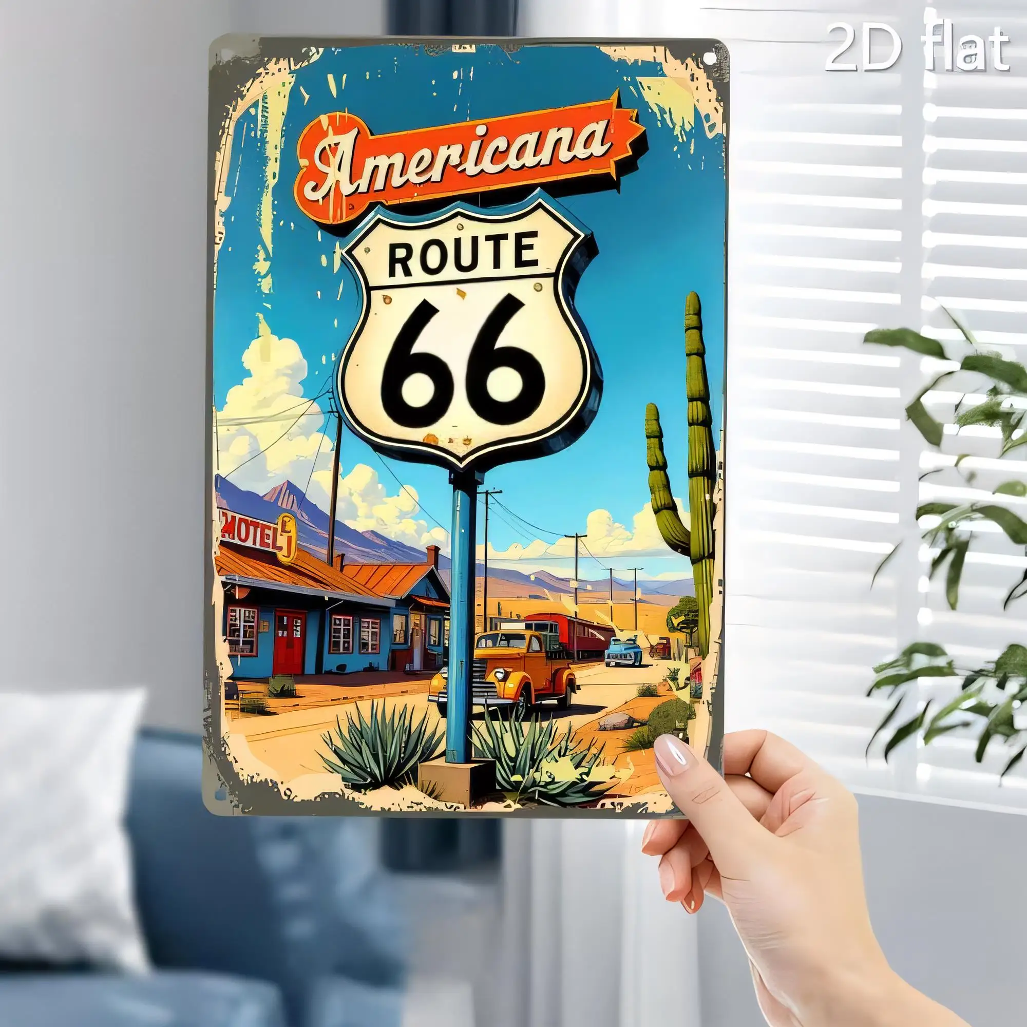 Tin Sign Americana Route 66 66 Gas Station Desert Landscape Vintage Metal Plaque Wall Art  Retro Poster for Garage Bar Man Cave