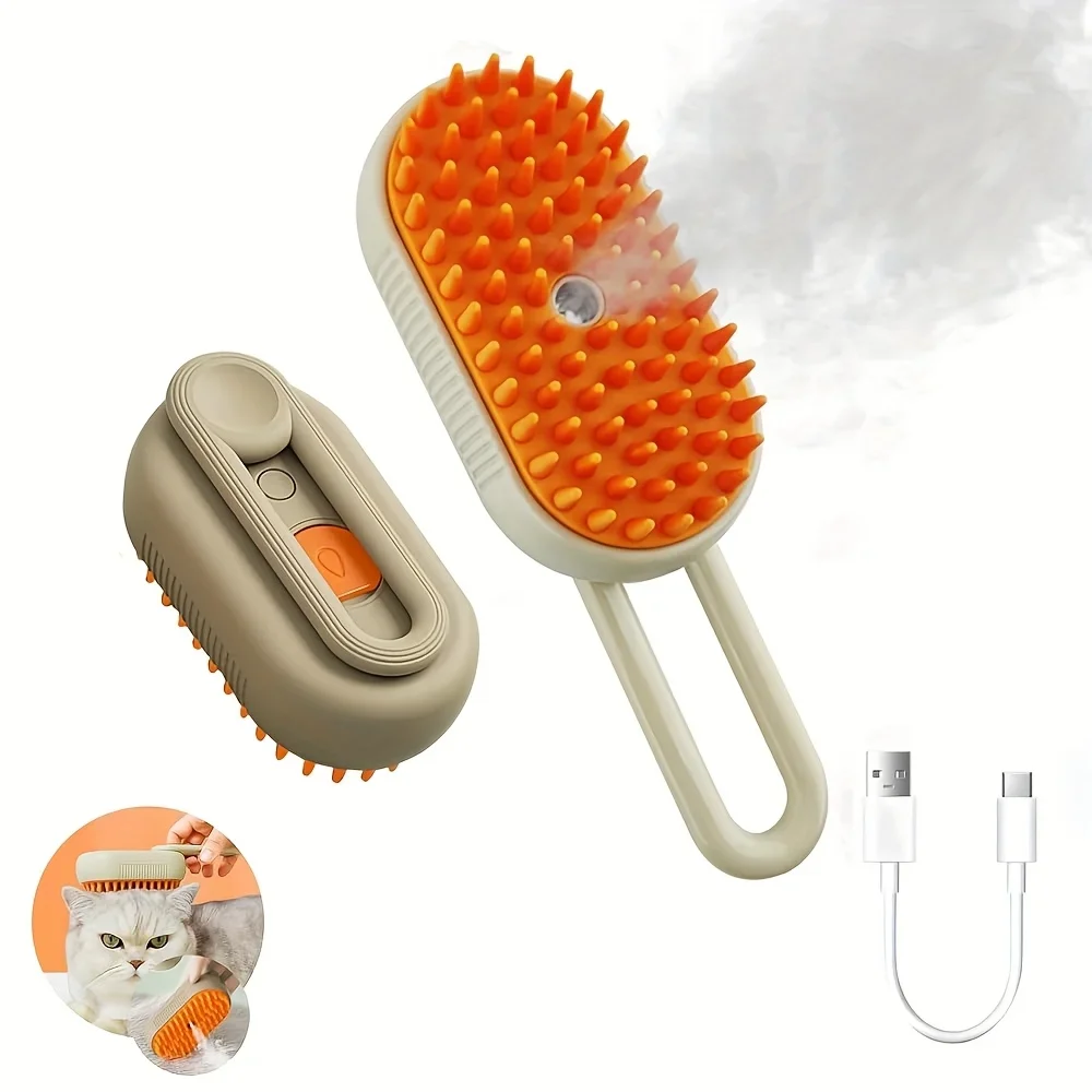 Pet Steam Hair Removal Brush, 3 in 1 Cat Steam Brush, Cat/Dog Bath Brush, Pet Cleaning Good Helper