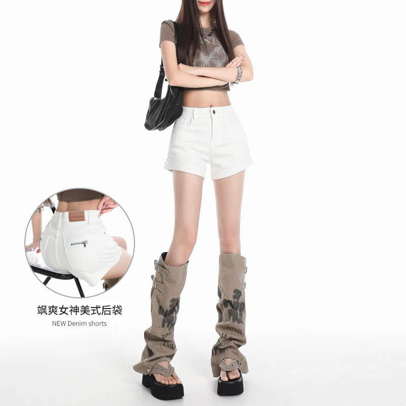 

Высокоэластичные джинсовые шорты, женские тонкие джинсы скинни, короткие брюки, весна-лето, модные белые популярные шорты, повседневные джинсовые шорты для девочек