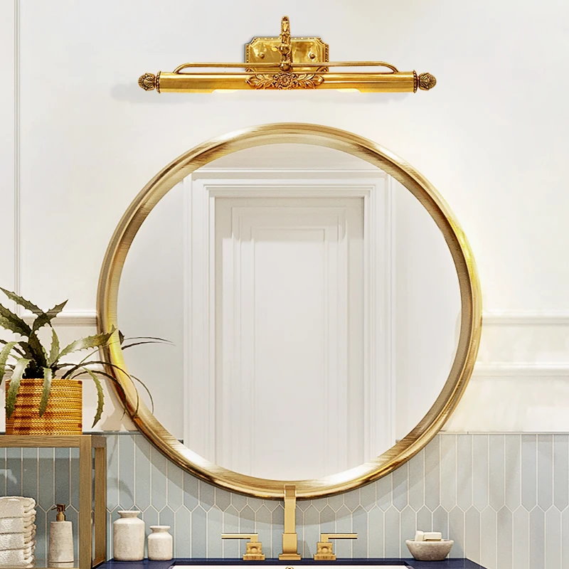 French Classic Brass Bathroom Mirror Front Light European Living Room Bedroom Cosmetic Mirror Lighting Fixtures Wall Light