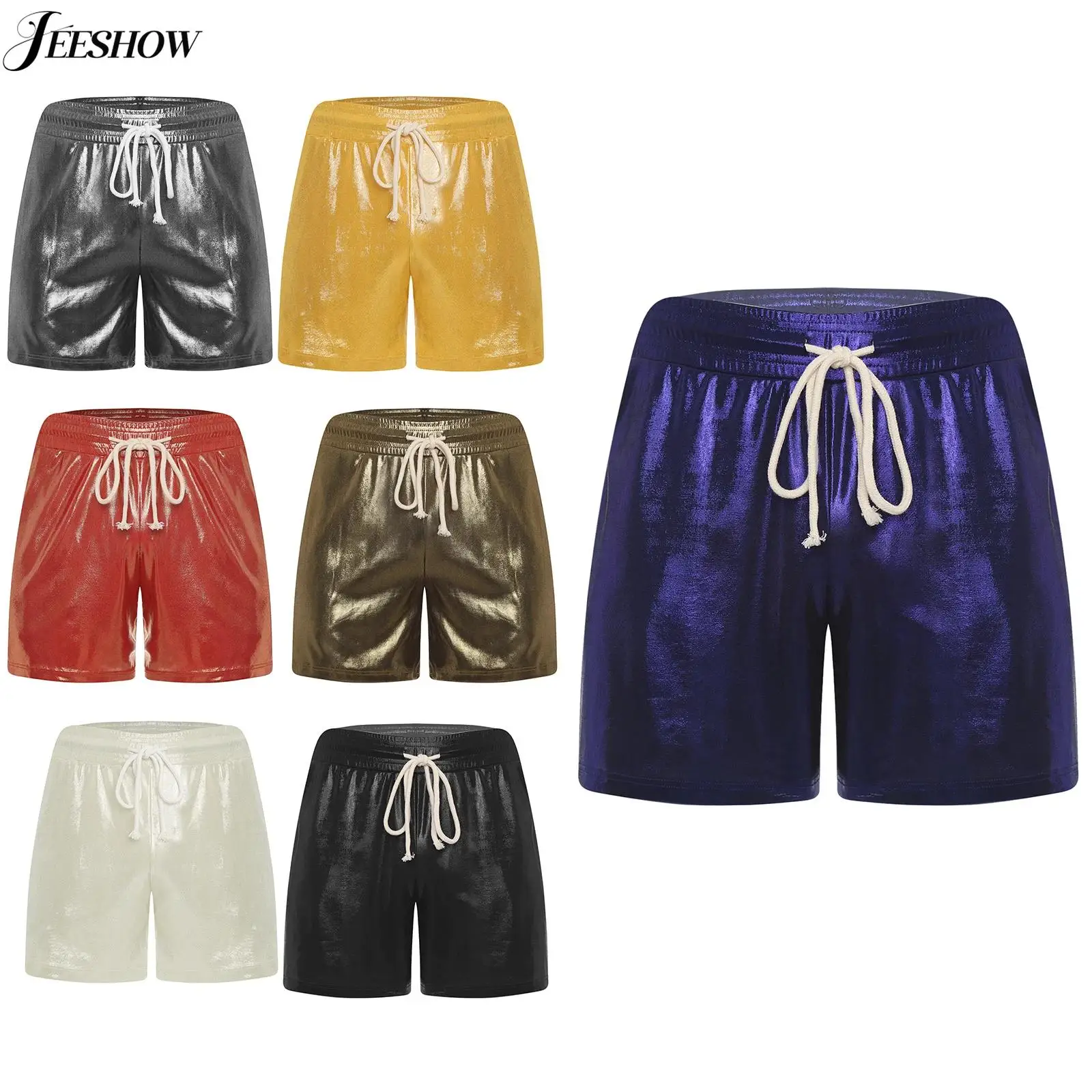 

Мужские блестящие шорты металлик, свободные шорты с эластичным поясом и боковыми карманами, низ купального костюма, пляжные шорты для доски