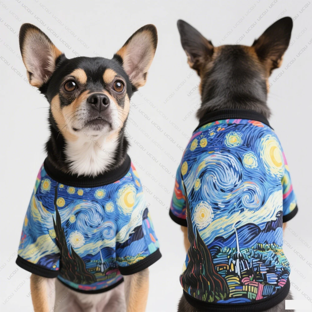 كلب الملابس الكلب سترة الكلب لوحات ليلة مليئة بالنجوم نمط طباعة التجفيف السريع وتنفس لطيف وتحبيب الحيوانات الأليفة الحصرية