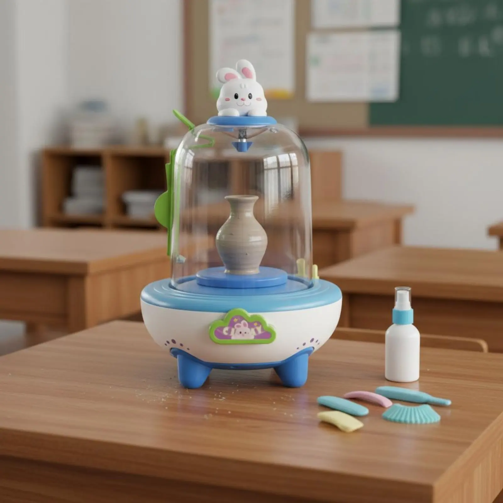 Finger Pottery Machine DIY Kids Pottery Wheel Craft Toy Beginner Friendly Art Supply Adjustable Speed for Elementary Students