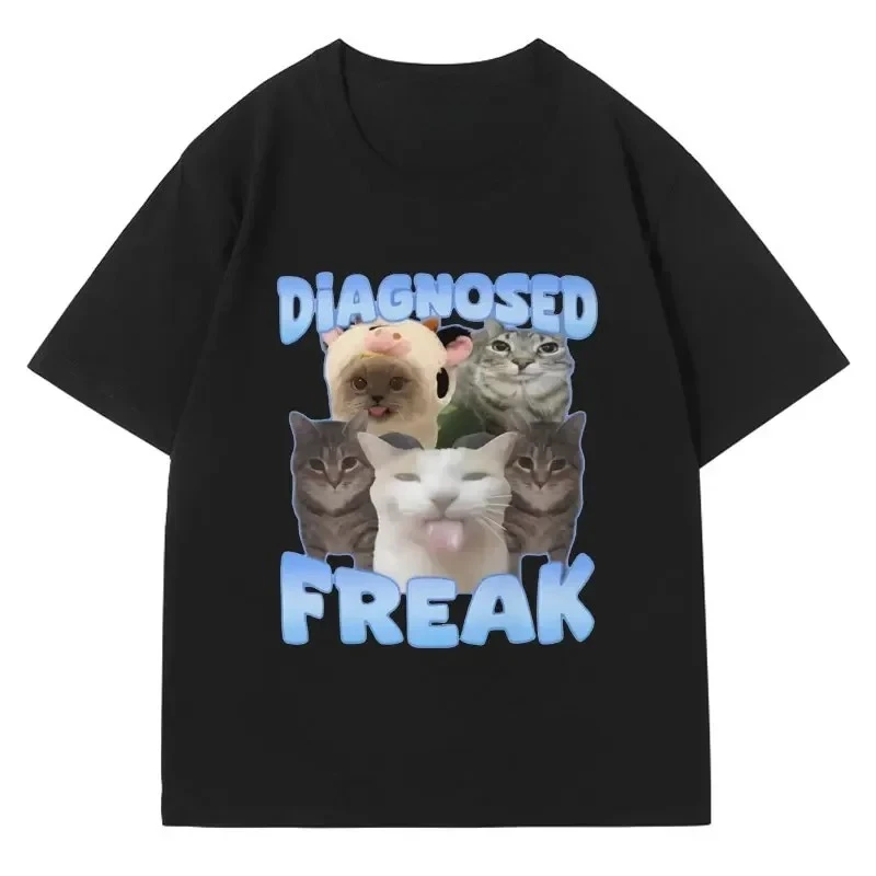 Funny Y2K Diagnosed Freak Funny Watermelon Cat Meme T-shirt  Women Streetwear Tee Fashion Summer Spring T Shirts