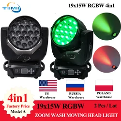 No Tax 2pcs Led Wash Zoom Moving head light Lyre Wash 19x15w Zoom CTO Mac Aura Moving Head Wash Light Dmx512 Lyre Flycase