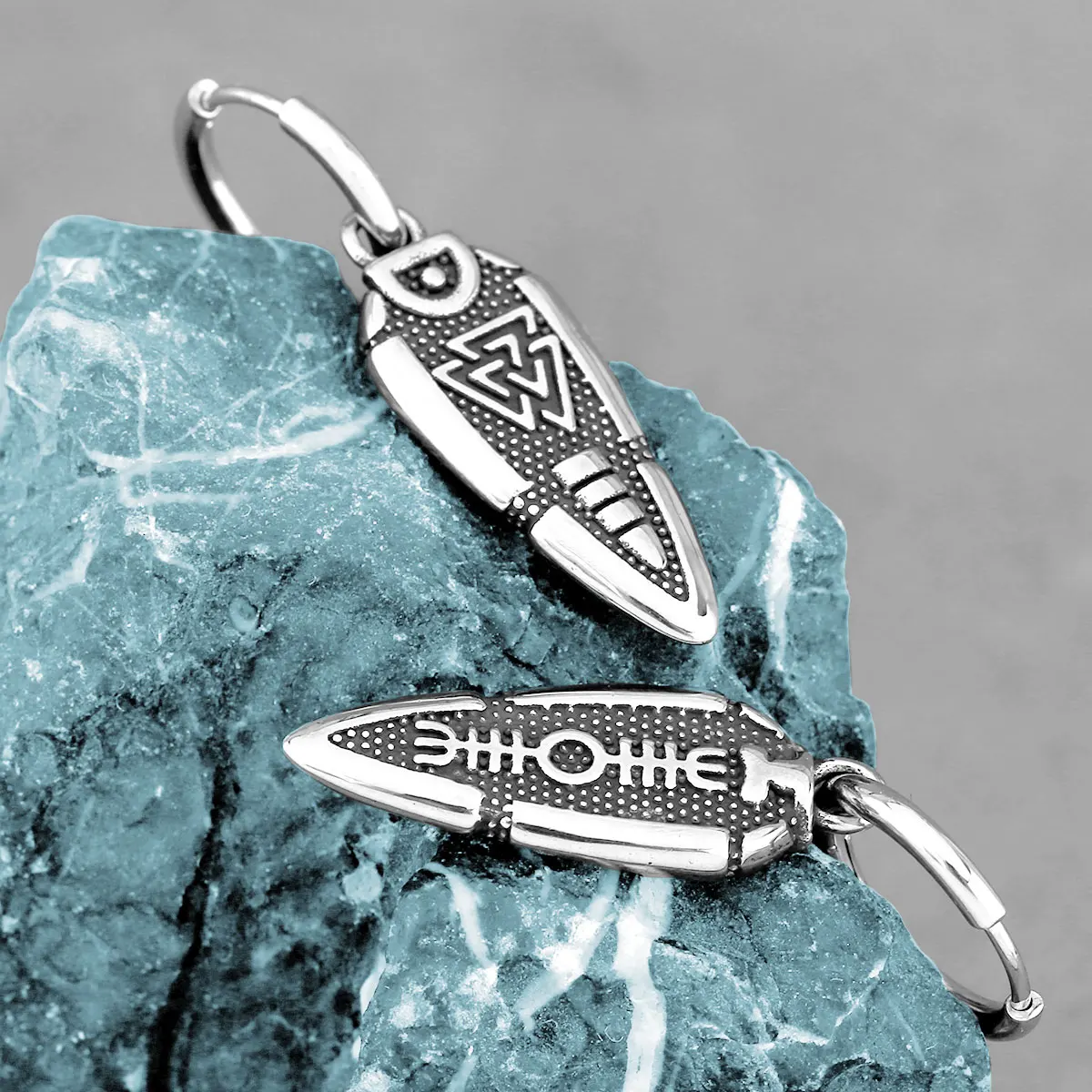 

316L Stainless Steel Nordic Viking Spear Drop Earrings Vintage Valknut Rune Amulet Earrings Men's Charm Jewelry Gifts Wholesale