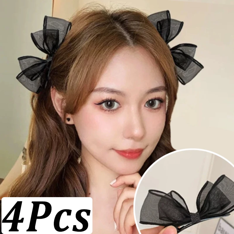 Black Lace Bow Hairpin Hair Clips Double-layer Mesh Hair Bangs Barrettes Girl Korean Sweet Cute Side Clip Hair Ornament Headwear