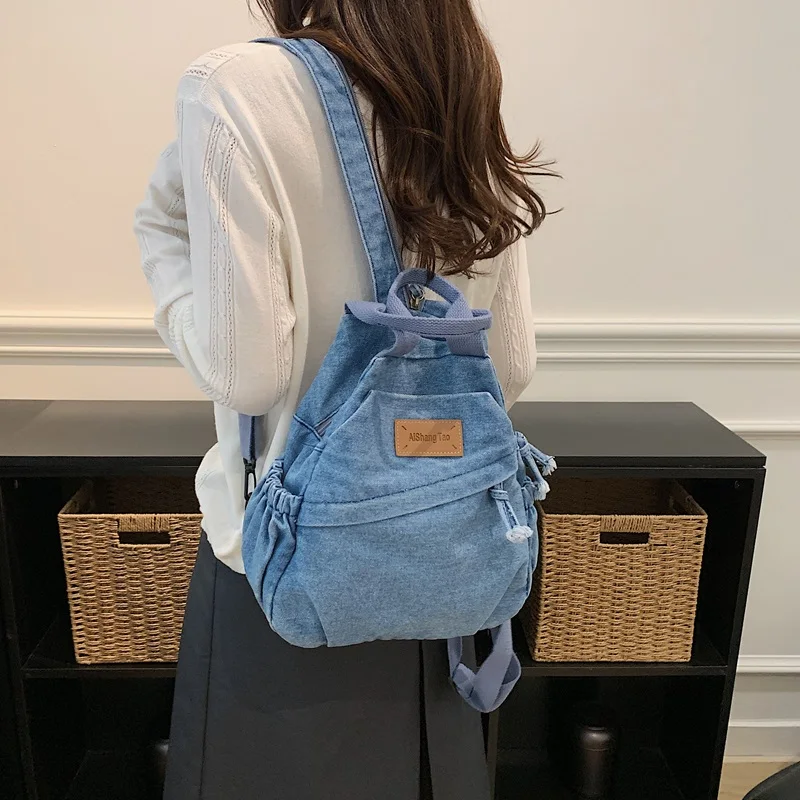 Fashion zipper Solid Denim Backpack for Women Y2K Style Multi-functional Small Shoulder Bag Commute Shopping Casual Handbag