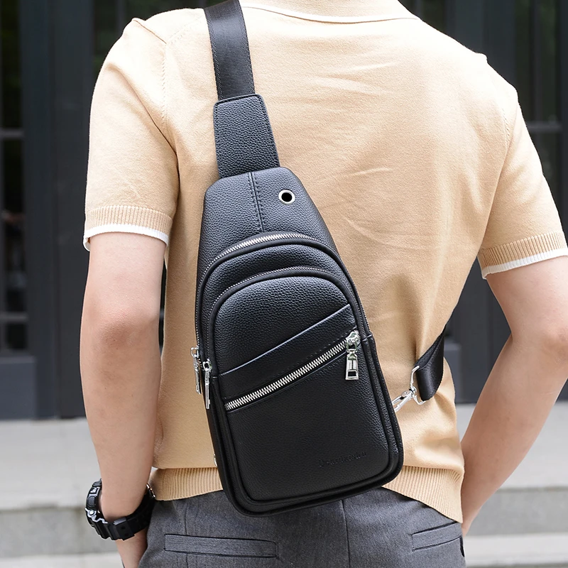 New Messenger Crossbody For Men Sling Small Shoulder Multi-function Carry Casual Geniune Leather Chest Bags With Big Pockets