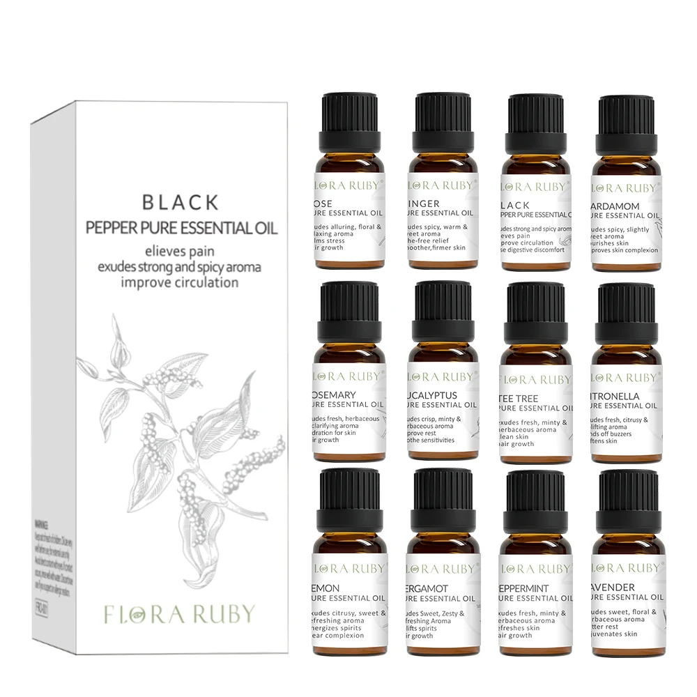 12 bottles Essential Oils for Diffusers Eucalyptus Tea Tree Lavender Rosemary Lemon Rose Essential Oil Aromatherapy Humidifiers