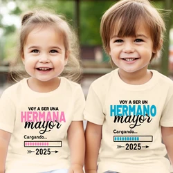 Promoted To Big Sister Big Brother 2025 Baby Announcement Shirt Kids Retro T-Shirt Child Tops Spanish Print Toddler Tshirt Tee