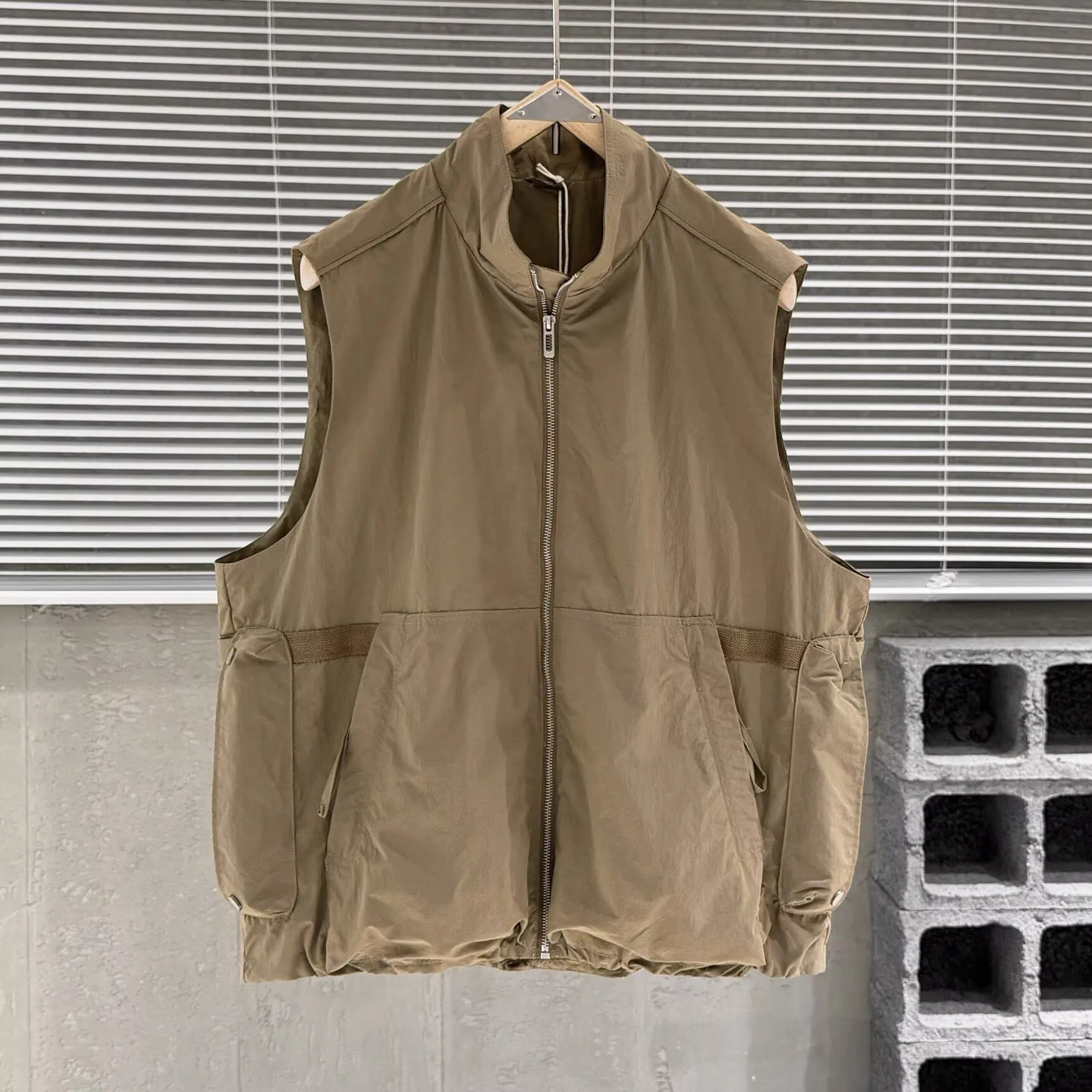 Spring American Workwear Stand Up Collar Vest Suit Men's Trendy Brand Casual Multi Pocket Jacket TD01