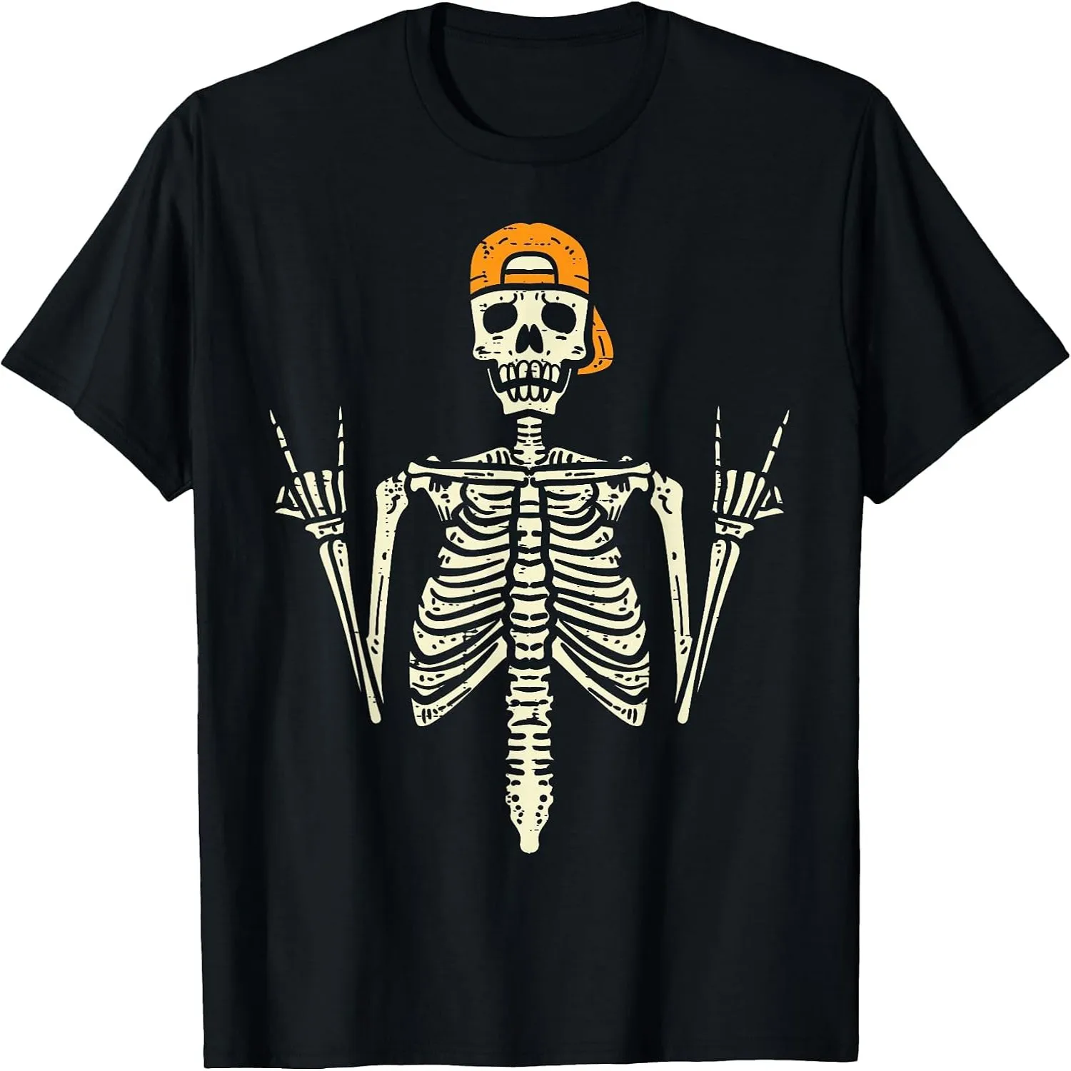 Camiseta de Halloween con estampado de esqueleto y diseño de rockero, ideal para Halloween, estilo punk rock, para hombres y niños. Camiseta de Halloween, camiseta de regalo.
