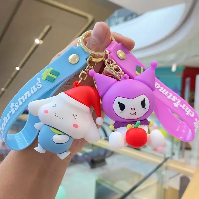 

anime Hello Kitty Kuromi Plush toys My Melody Kawaii Cinnamoroll Christmas Hold an apple happy Keychain Holiday Gifts