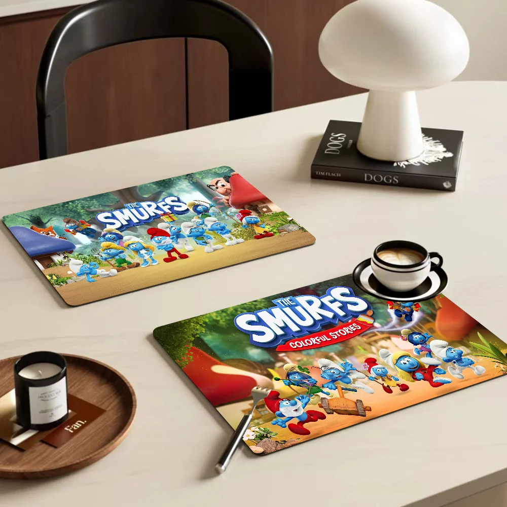 Cartoon The S-Smurfs Anime Movie Coffee Dish Quick Drying Kitchen Absorbent Drained Placemat For Table Bathroom Kitchen Draining