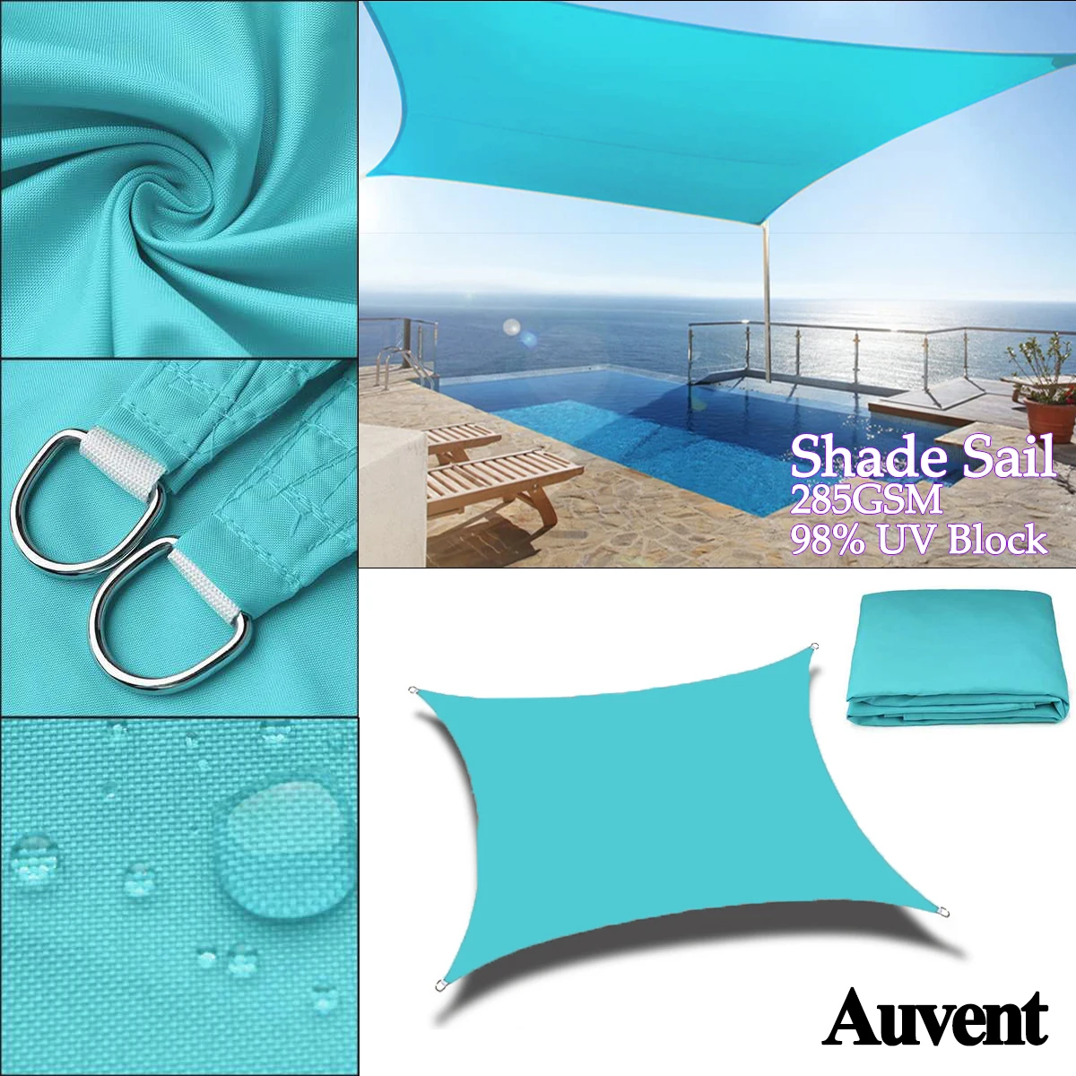 Sky Blue All size Waterproof Sun Shade Sail Square Rectangle Triangle Garden Terrace Canopy Pool Shade Camp Hiking Yard Awning