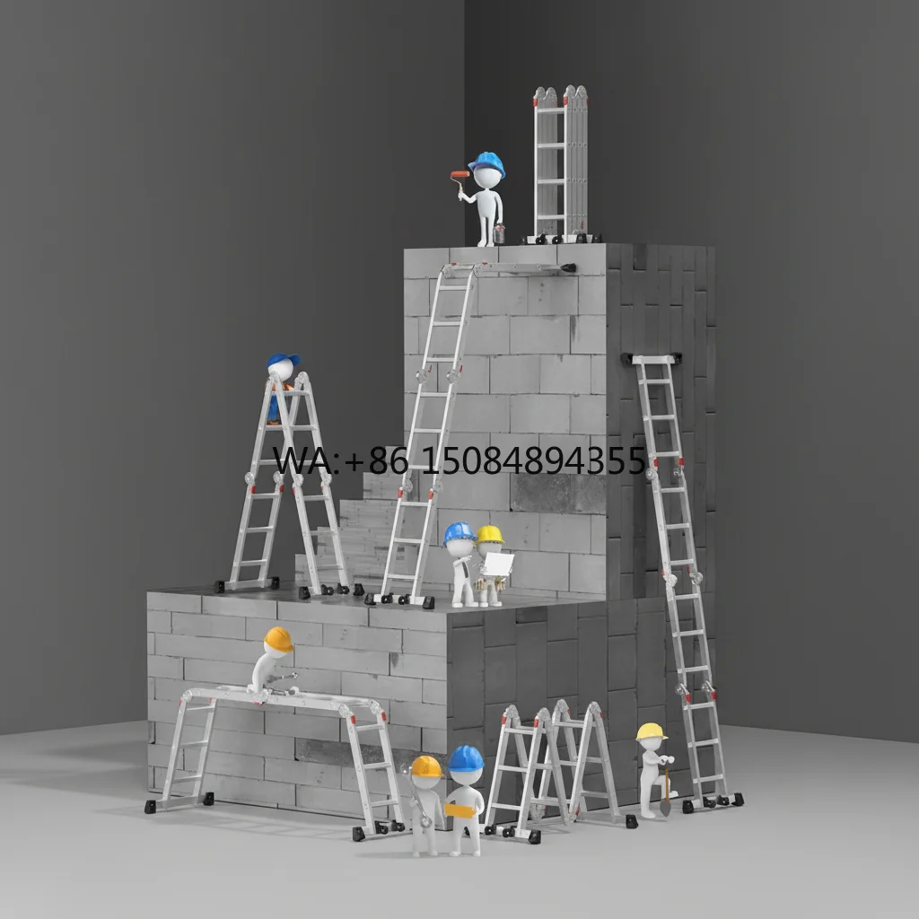 DELI  Multi-functional Household Folding A-Frame Telescopic Ladder Thickened Aluminum Alloy Construction Adjustable