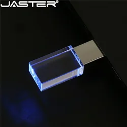 JASTER Crystal USB Flash Drives 128GB Blue LED Pen Drive 64GB 3D Laser Engraving Memory Stick 32GB Creative Wedding Gifts U disk