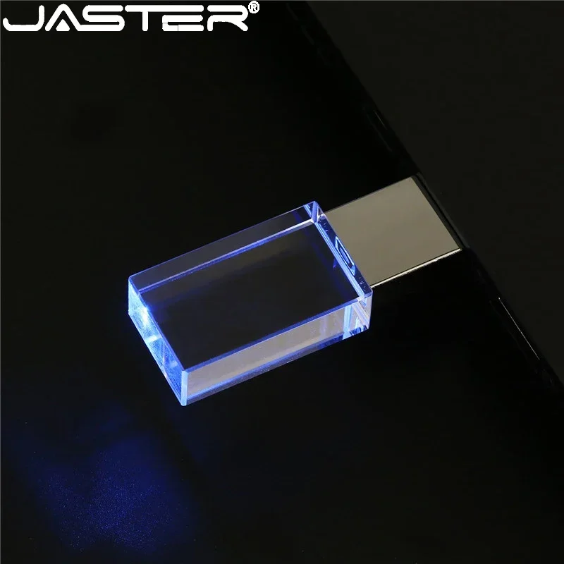 Crystal USB Flash Drive 64GB Blue LED Pen Drive 32GB Silver Gloden Memory Stick 16GB Creative Gift U Disk Green LED Pendrive 8GB