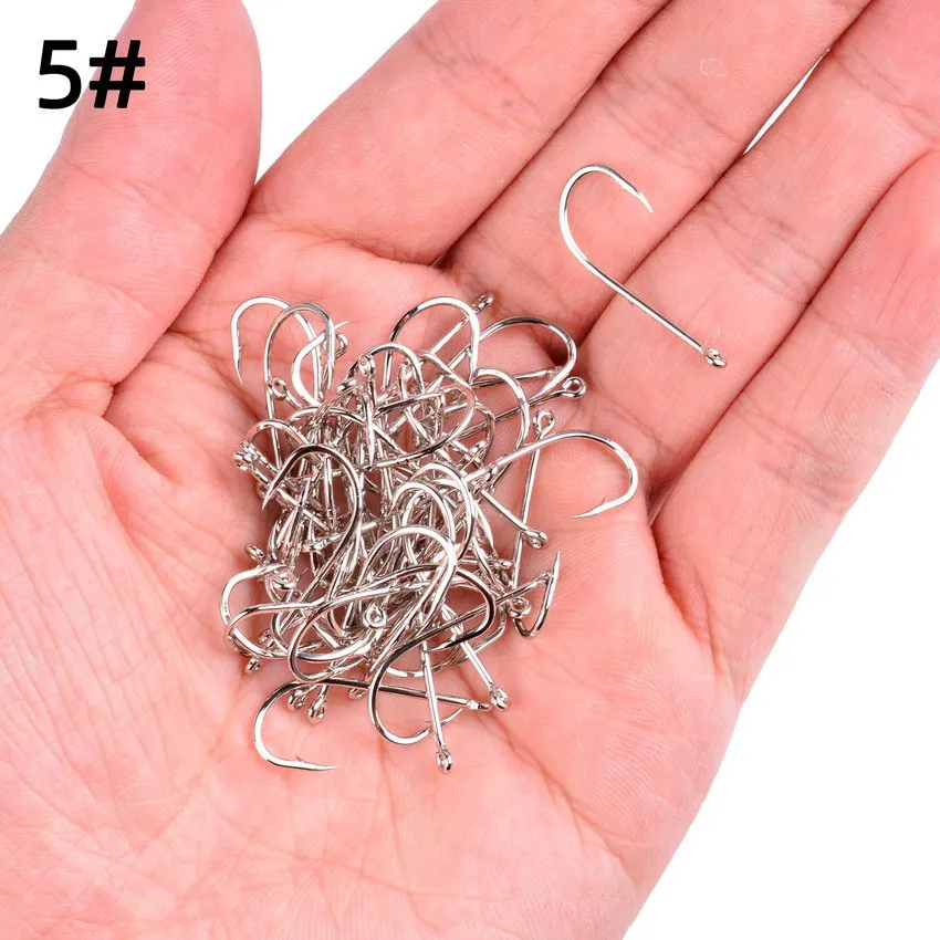 Sea.Yolo 50 pcs/box Barbed Fishing Hook Long Handle Hook Double Back Barb Straight Handle High Carbon Steel Fishing Accessories