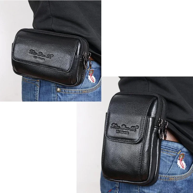 Men Genuine Leather Cell/Mobile Phone Case Bag Coin Cigarette ID Card Male Natural Skin Belt Bum Fanny Waist Pack Bags Purse