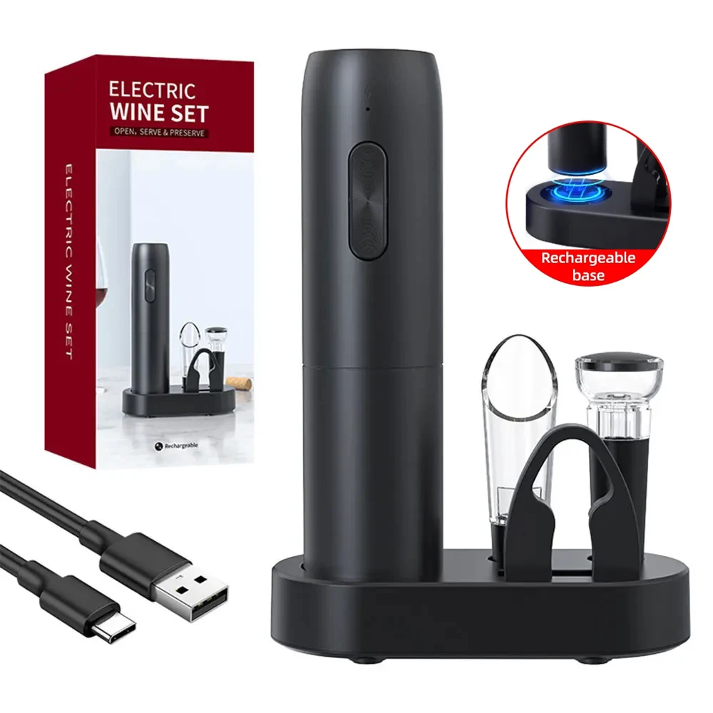 Electric Wine Opener USB Rechargeable Automatic Large Battery Powered Effortless Bottle Opener For Kitchen BarTools Party Gift