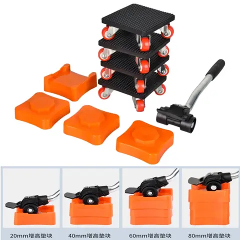 9 unids/set herramienta profesional para mover muebles 880LBS 360 °   Rodillo de movimiento con ruedas elevador de transporte de cosas pesadas giratorio