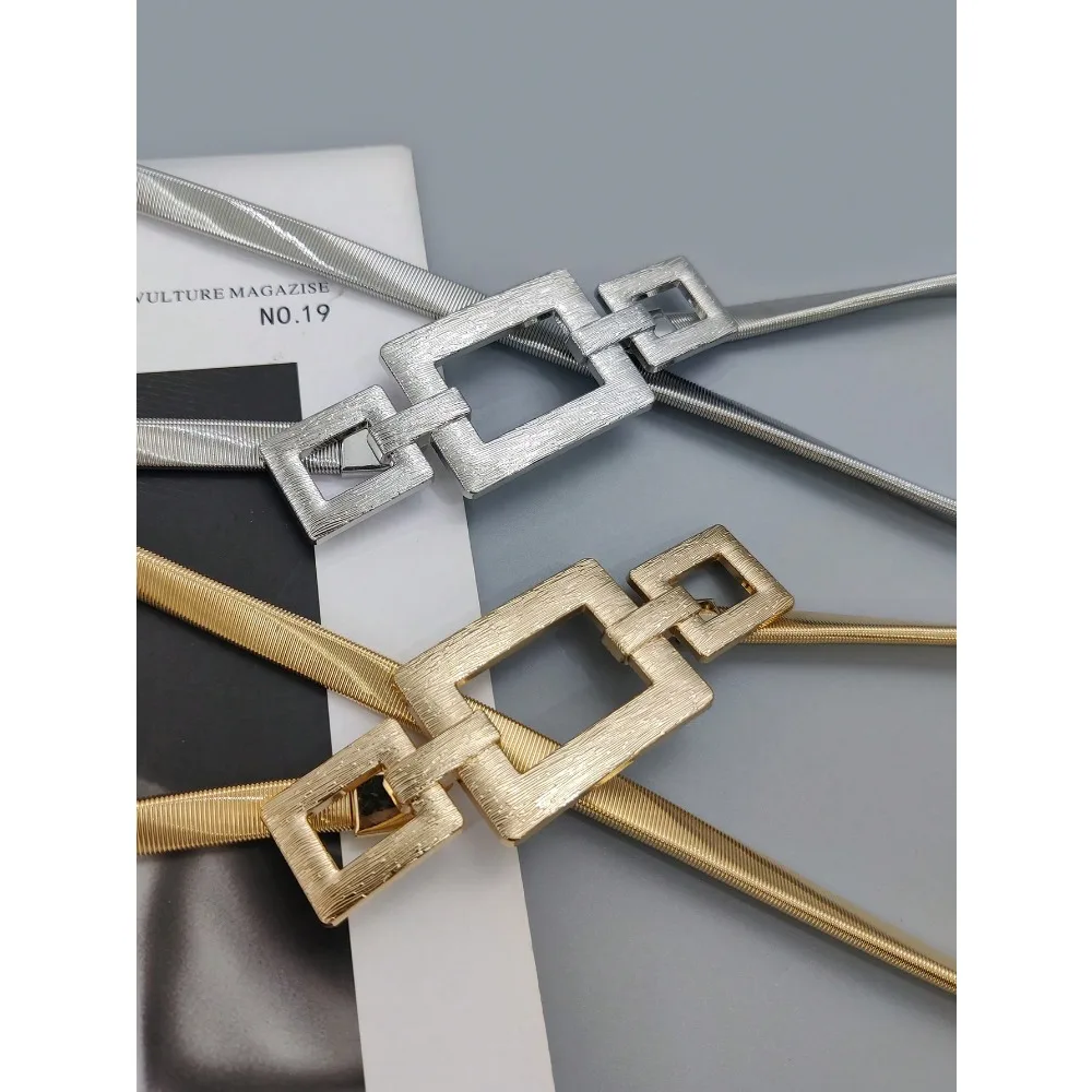 1pc Silver Elastic Metal Waist Chain Belt For Women, Suitable For Daily Wear With Dresses And Coats