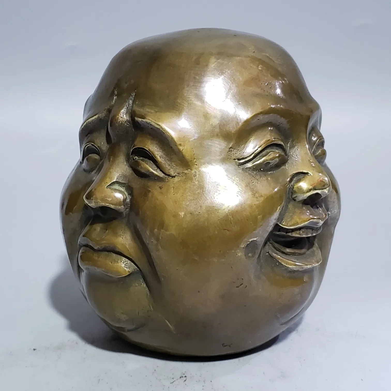 OLD BRONZE Carved Buddhism Buddha Head Sculpture Statue 4 Faces