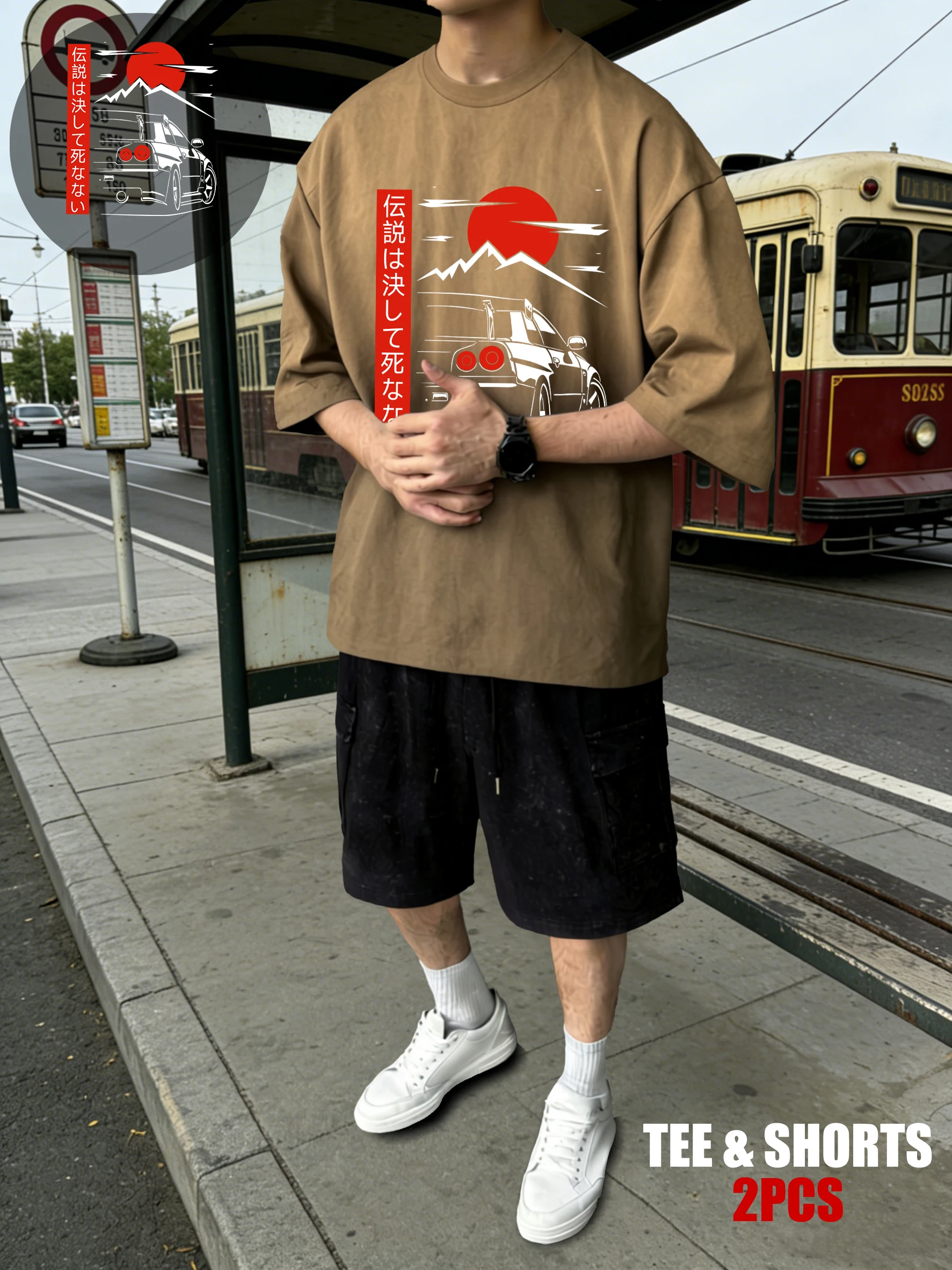 

Футболки-поло The Car Is Heading At Sunrise в стиле ретро, хлопковые универсальные шорты, свободная летняя одежда унисекс с креативным принтом тай-дай