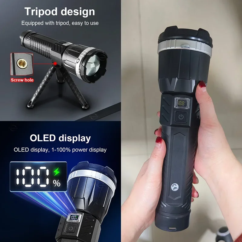 Xiaomi 6000000LM Leistungsstarke LED-Taschenlampe, starke Taschenlampe, wiederaufladbare Lampe, hohe Leistung, Totalaufnahme, 4 km, taktische Taschenlampen, Camp