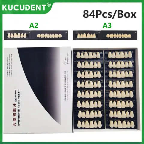 84Pcs/Box Dental Acrylic Synthetic Resin Teeth Denture Upper Anterior Lower Posterior A2 A3 Fake False Tooth Model Full Mouth