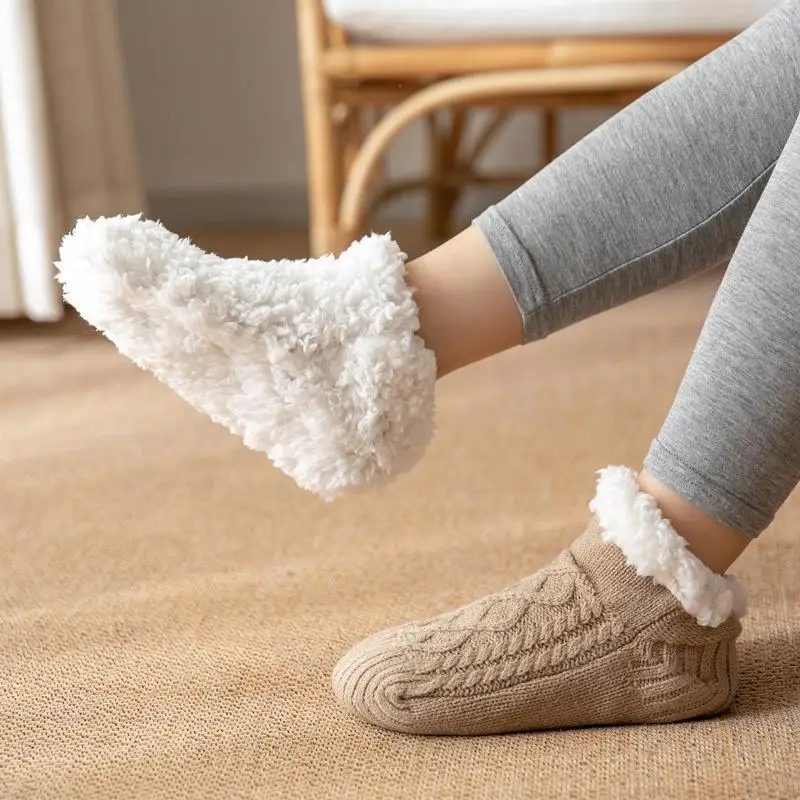 Winter Woolen Socks Women Thicken Warm Home Bedroom Socks Slippers Men Non-slip Foot Warmer Snow Socks Calcetines Mujer