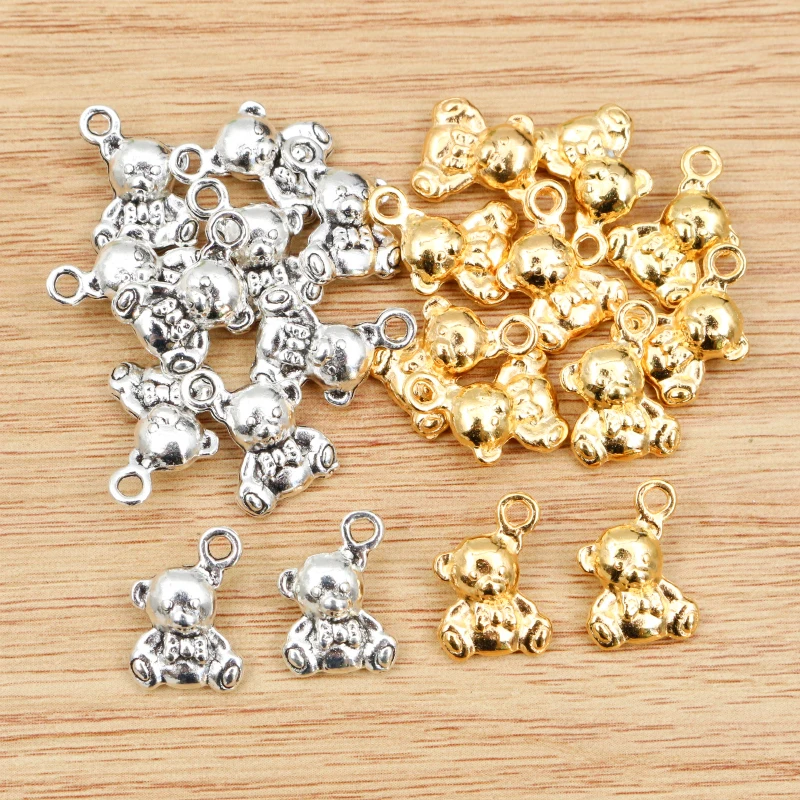 15pcs 15x11mm Antique Silver Color Plated Gold Plated Cute Bear Doll Handmade Charms Pendant DIY Jewelry Making Findings Charms