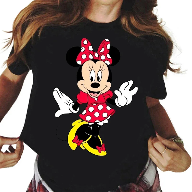 오버사이즈 여성 티셔츠 만화 미키 미니 마우스 프린트 여성 의류 귀여운 티셔츠 반팔 탑 Y2k 하라주쿠