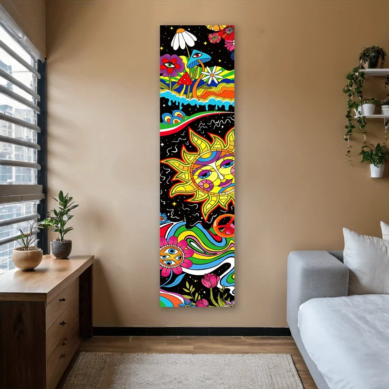 VIKAMA Trippy Sun Mushroom Tapestry Hippie Psychedelic Vertical Wall Hanging Banner for Bedroom Dorm Living Room Wall Art Decor