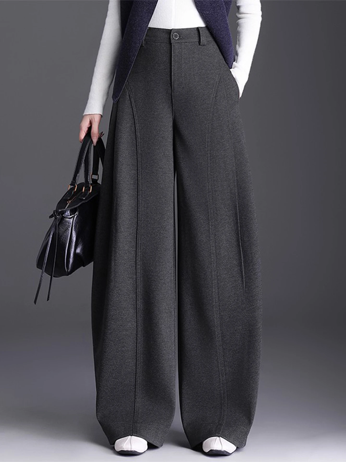 

Женские брюки с высокой талией и широкими штанинами, осенне-зимние, новые, модные, популярные, свободные, повседневные, утягивающие, в стиле кэжуал