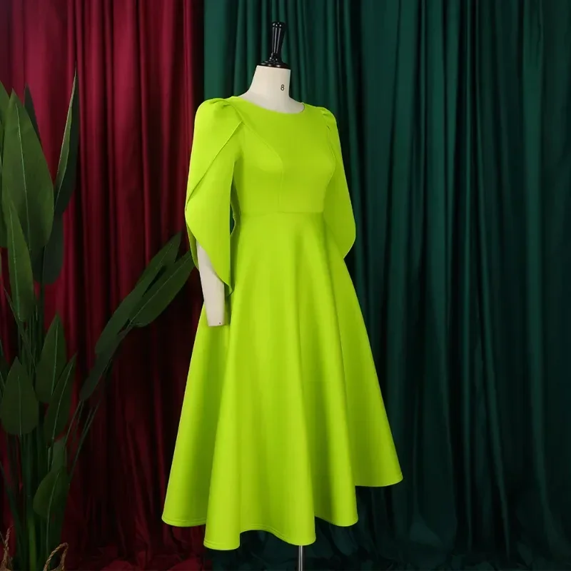 

Customized Elegant Dress Woman 2025 Wedding Party Round Neck Half Sleeve High Waisted Pleated Mid Calf Luxury Birthday Dinner Ve