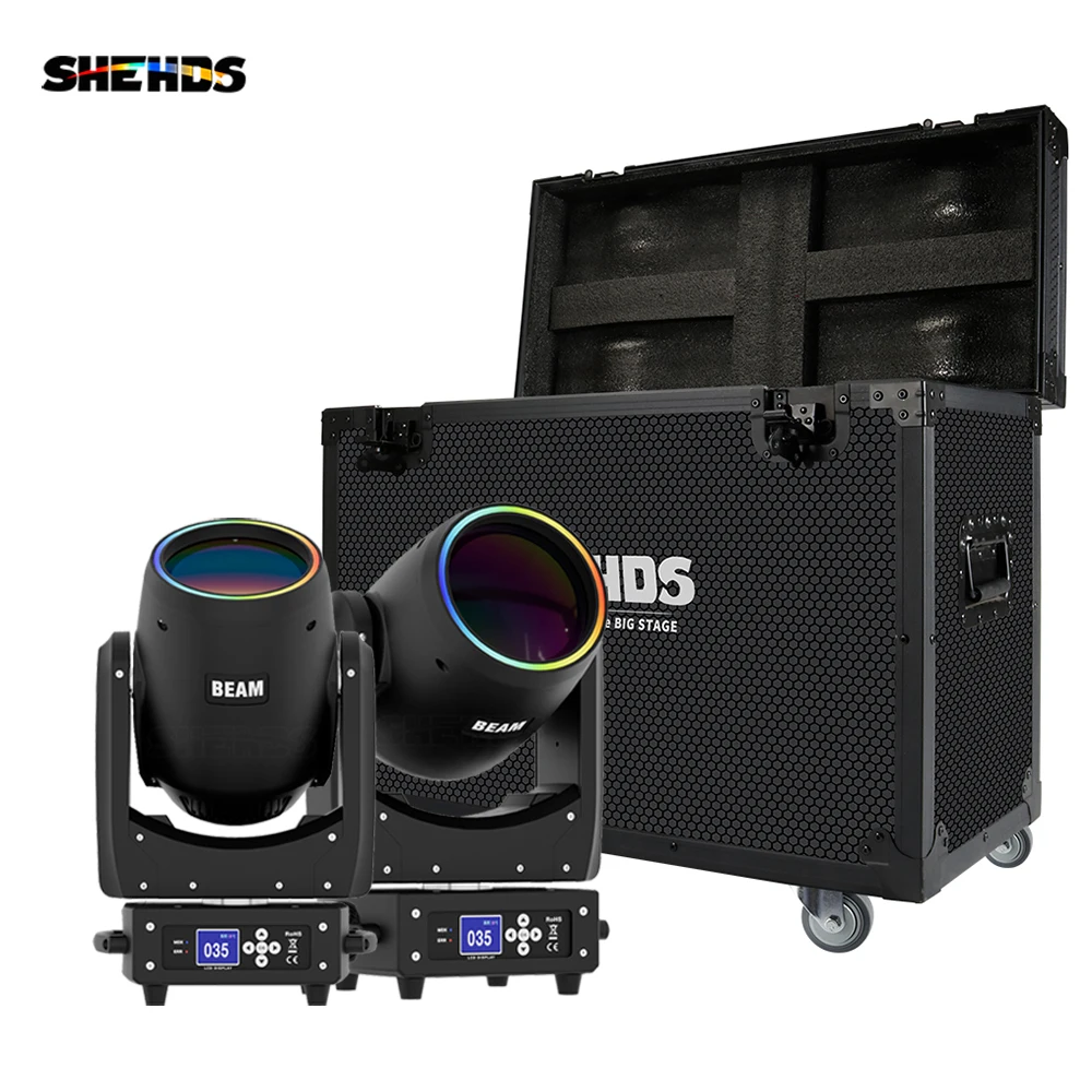 SHEHDS 2PCS 300W LED Moving Head With Flight Case DMX Beam Light With Ring For DJ Disco Wedding Stage Light Effect Professional