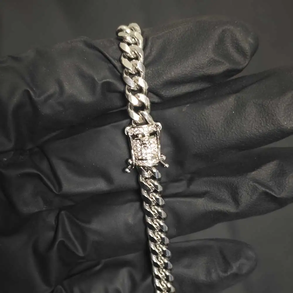 

ESKEEM Fine Jewelry Brass Moissanite Clasp Cuban Necklace With Stainless steel Chain 18K Gold Plated VVS Buckle Cuban Bracelet