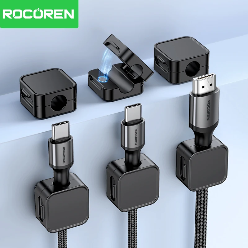 Rocoren magnetic cable clamp cable clamp smooth and adjustable cable clamp mouse cable organizer silicone flexible desktop clamp