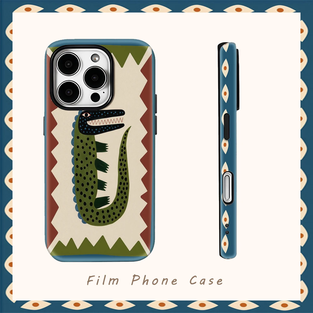 Boho Crocodile Folk Art Handyhülle für IPhone 17AIR 16E 16 15 14 13 12 11 17 Pro Max Plus Doppelschichtige Rückseite